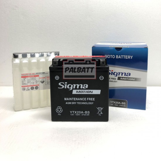 ΜΠΑΤΑΡΙΑ SIGMA SB-YTX20A-BS AGM | 18AH / VOLT:12 / EN:270 / ΠΟΛΙΚΟΤΗΤΑ: Αριστερά το +