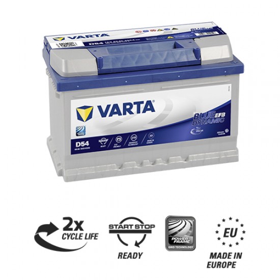 Μπαταρία Varta D54 Blue Dynamic - EFB | 565 500 065 | 65AH / Volt:12 / EN:650 / Πολικότητα: Δεξιά το +