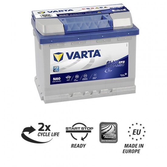 Μπαταρία Varta N60 Blue Dynamic - EFB | 560 500 064 | 60AH / Volt:12 / EN:640 / Πολικότητα: Δεξιά το +